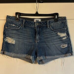 PAIGE Women's Ripped Jean Shorts - Dark Blue
